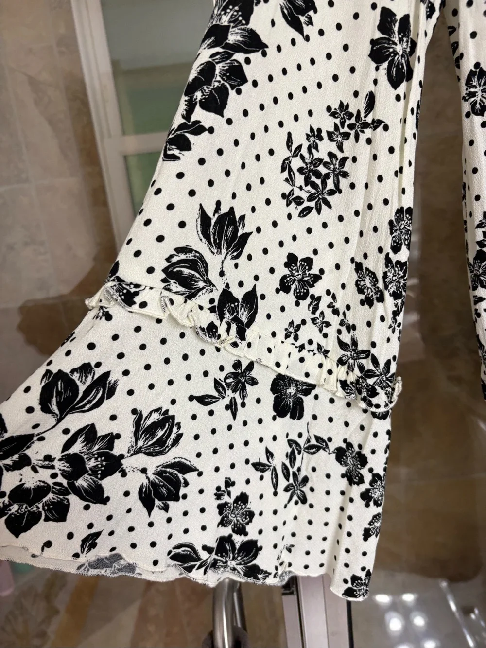 Free People One on One Date Bell Sleeve Floral Polka Dot Bodysuit